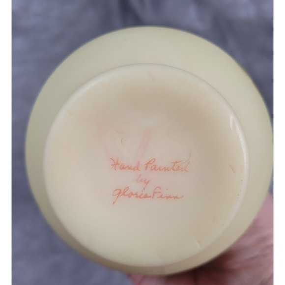 Vintage Fenton Burmese Rose Uranium Glass Cruet Hand Painted Roses Signed - Picture 7 of 8